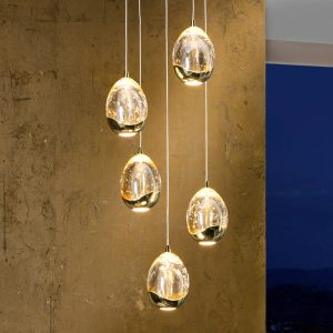 Rocio - guldfarvet LED-hængelampe, 5 lysk.