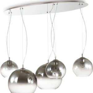 Pendel lampe Ideal Lux Nemo Plus 5-armet krom hængelampe med blæst glasdiffusorer og justerbar højde