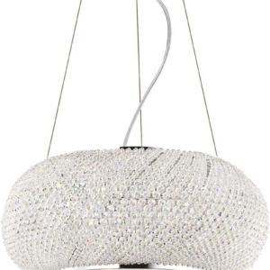 Pendel lampe Ideal Lux Pasha hængelampe Ø45 cm krom sandblæst glas med krystalperler justerbar højde