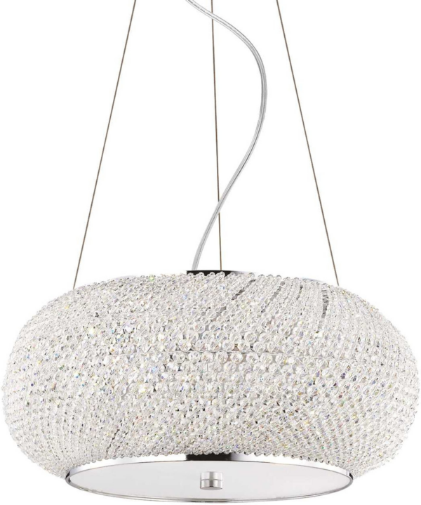 Pendel lampe Ideal Lux Pasha hængelampe Ø45 cm krom sandblæst glas med krystalperler justerbar højde