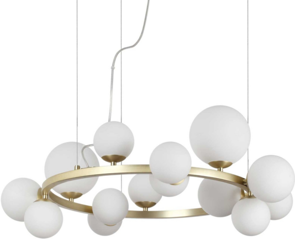 Pendel lampe Ideal Lux Perlage Ø85 cm messing hængelampe med mundblæste glas