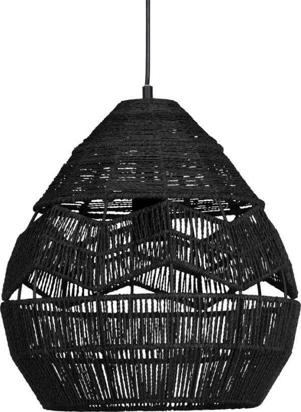 Pendellampe WOOOD Exclusive Adelaide Ø35 cm sort - flettet papirreb hængelampe med diffust lys, E27 fatning