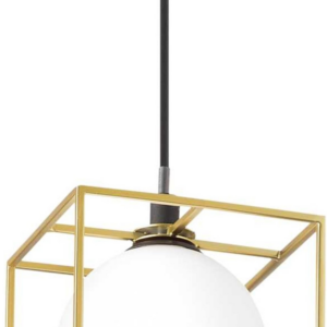 Pendellampe/hængelampe Ideal Lux Lingotto sort/messing med hvid syreætset glas justerbar højde 27-242 cm G9-pære inkl.
