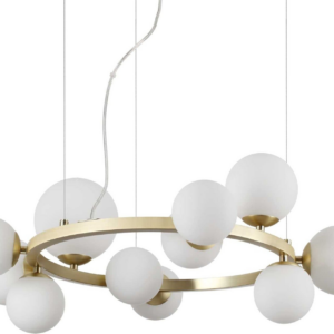 Pendellampe/hængelampe Ideal Lux Perlage Ø73 cm Messing med matte glas 11 G9-pærer 3000K