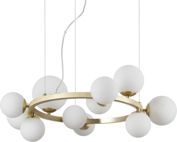 Pendellampe/hængelampe Ideal Lux Perlage Ø73 cm Messing med matte glas 11 G9-pærer 3000K